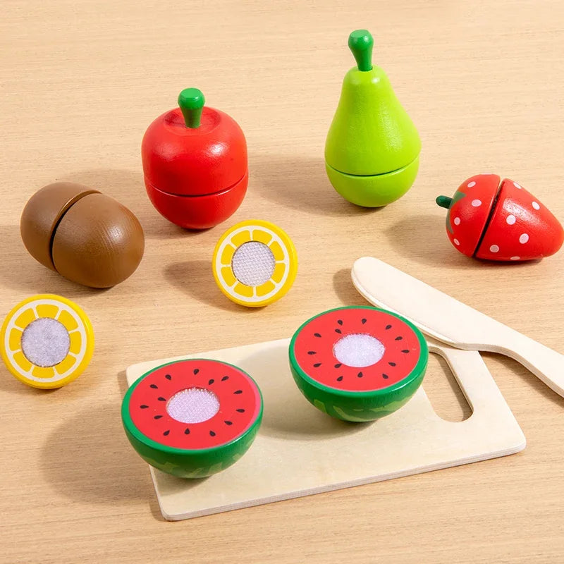 Montessori Wooden Toys Simulation Kitchen Pretend Classic Game Educational For Children Kids Gift Cutting Fruit Vegetable Set