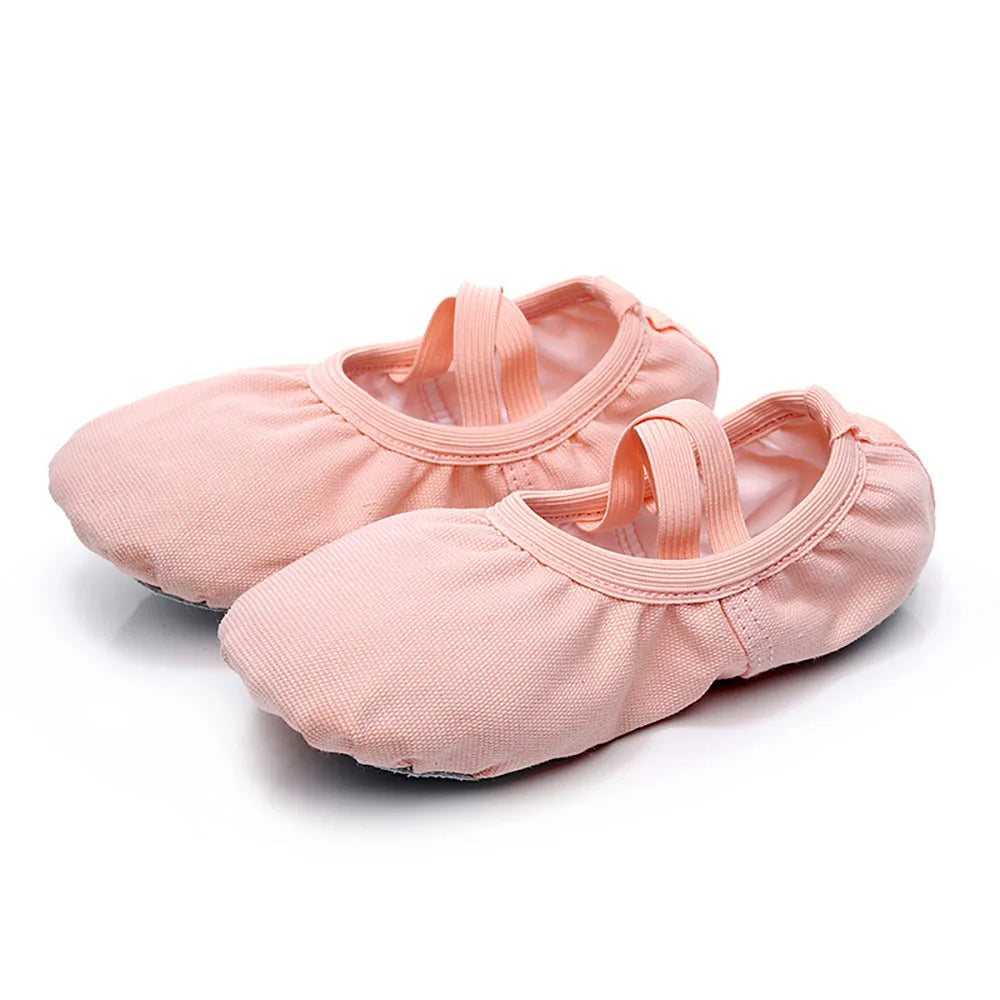 Girls Ballet Slippers Kids Dance Shoes Adult Gymnastics Training Canvas Soft Leather Sole No Shoelaces