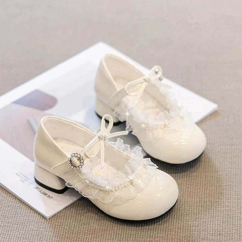 Girls Dance Dress Shoes for Party Wedding Kids Princess Shoes High Heels 2026 Brand New Children Leather Shoes Round Toes Soft