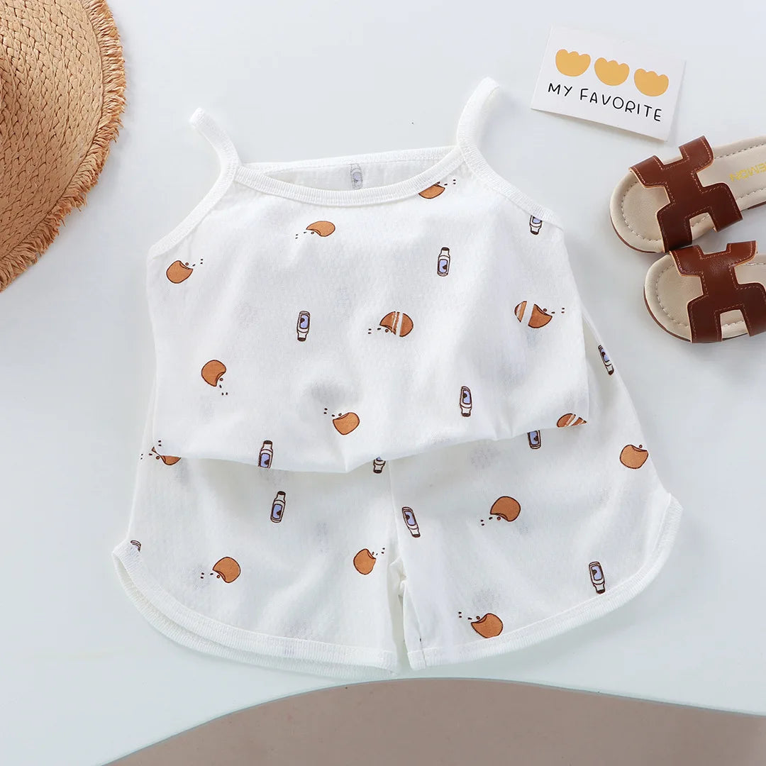 Summer baby girls' baby clothes outfits set thin cotton breathable cool camisole top+shorts suits for girls' baby clothing sets