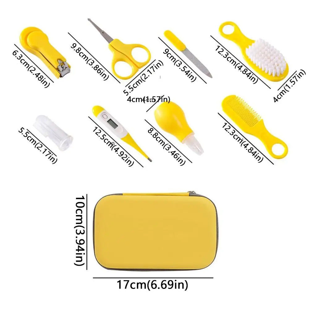 8pcs EVA Bag Baby Health Care Kit Soft Bristle Brush Material Safety Child Care Cleaning Set Nail Clippers Comb Thermometer