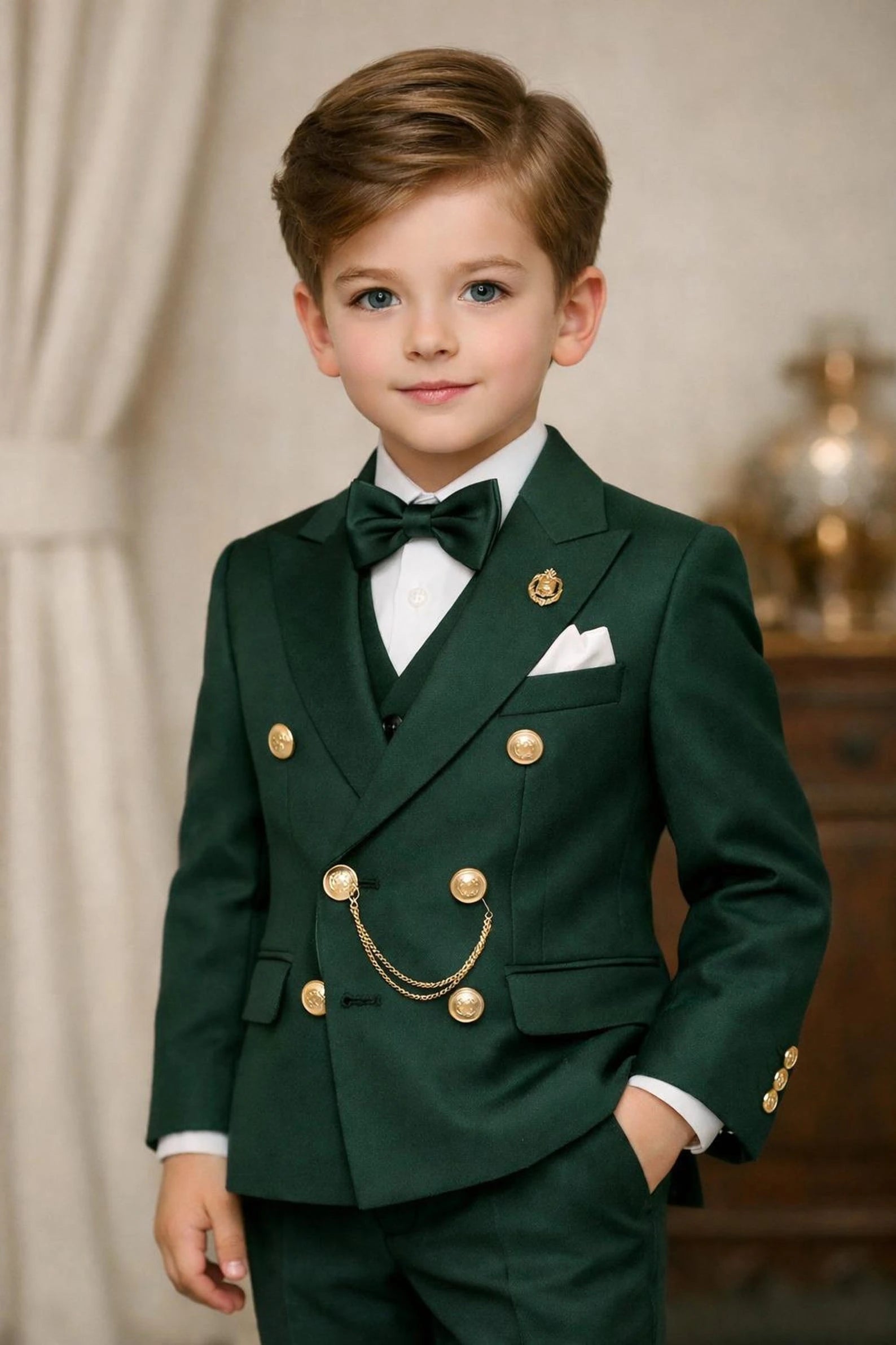 Boys Double Breasted Suit 2 Pieces Wedding Tuxedo Ring Bearer Outfit for Birthday Party Kids Set Custom Made Boy Blazer Pants