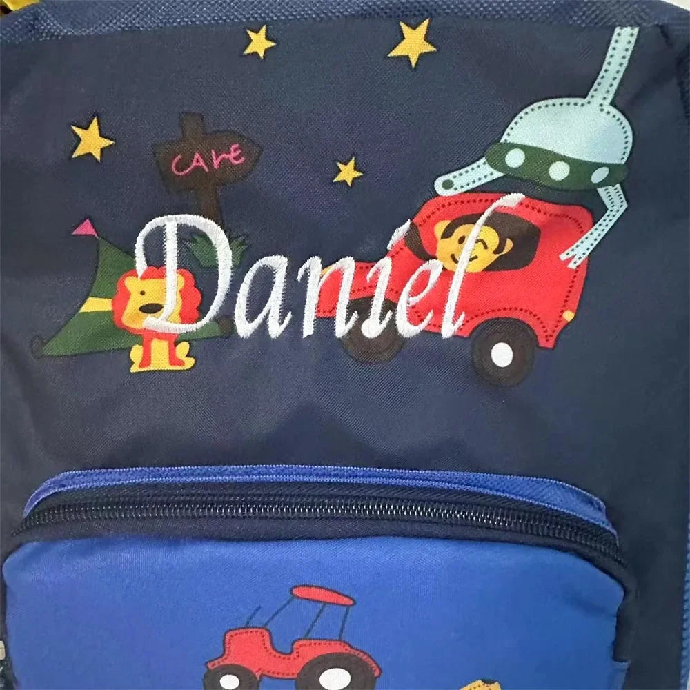 Cartoon Cars Kindergarten Backpacks Personalized Embroidered Name Children's Schoolbags Custom Name Baby Outgoing Snack Bags