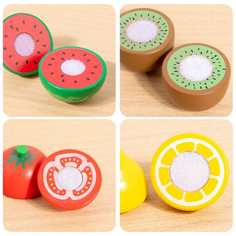 Montessori Wooden Toys Simulation Kitchen Pretend Classic Game Educational For Children Kids Gift Cutting Fruit Vegetable Set