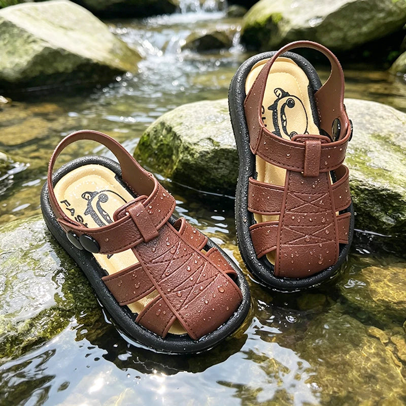 Boys Classic Roman Closed Toe Sandals Soft Non Slip Sole Breathable Summer Kids Casual Beach Daily Walking Shoes