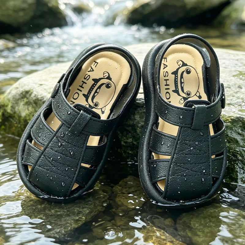 Boys Classic Roman Closed Toe Sandals Soft Non Slip Sole Breathable Summer Kids Casual Beach Daily Walking Shoes