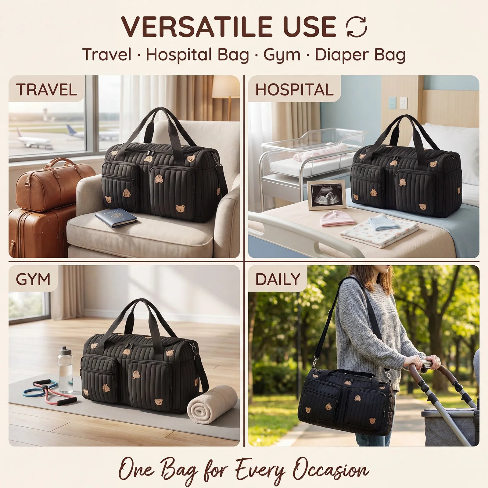 Portable Mommy Bag Large Capacity Hospital Maternity Bag with Shoulder Strap and Multiple Pockets Multipurpose Diaper Tote Bags