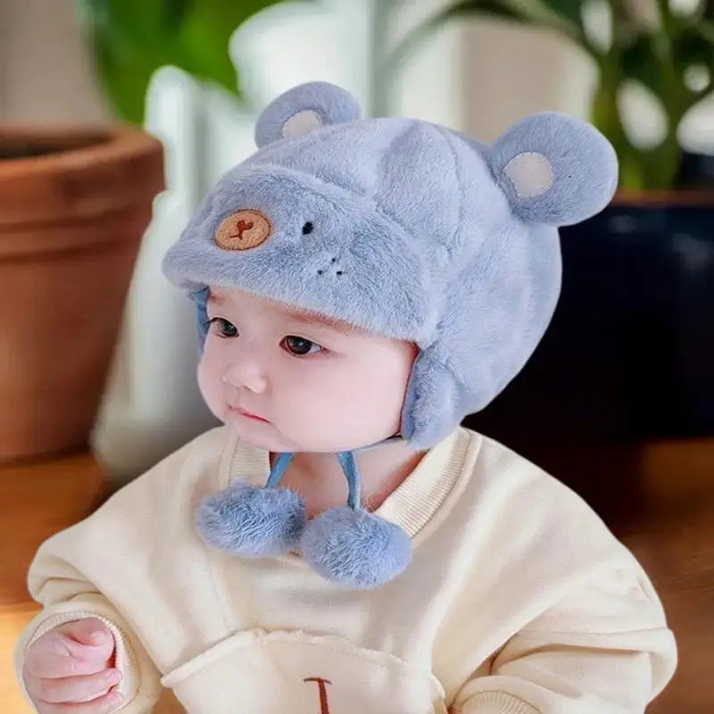 Cute Winter Warm Kids Girl Boys Baby Hats Fleece Wool Hemming Caps With Ball Solid Wool Ear Protection Hats Soft Newborn Bonnet