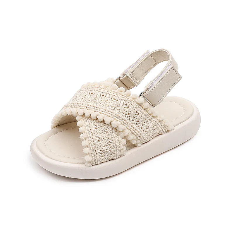 Girls Summer Beach Shoes Ethnic Style Kids Casual Sandals Soft Sole Fashion Children Retro Princess Shoes 2026 Summer New