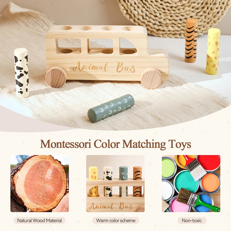 Baby Wooden Bouncing Toys Car Animal Bus Shaped Newborn Education Sensory Puzzle Hand Eye Coordination Training Toys Baby Gifts