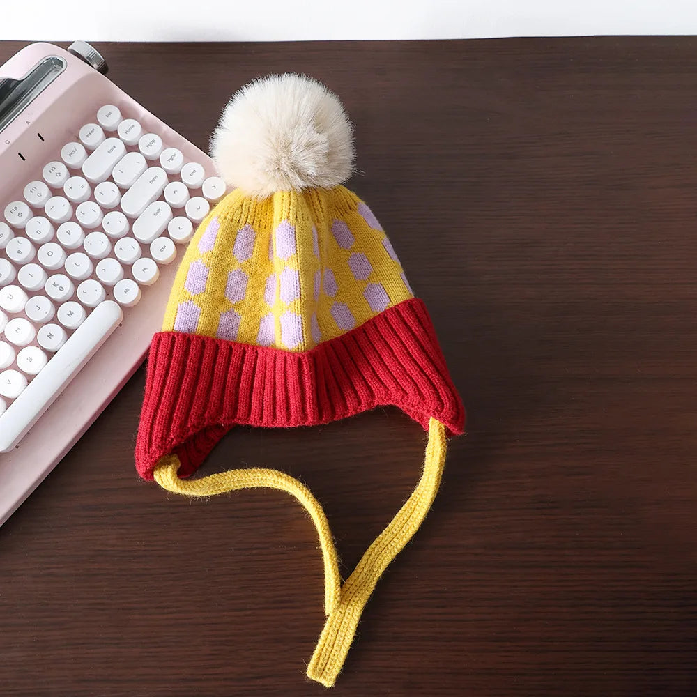 Winter Baby Hat Pompom Fleece Lining Baby Beanie Infant Bonnet Kids Cap For Girls Boys Bobble Kids Hat For Children 1-4y