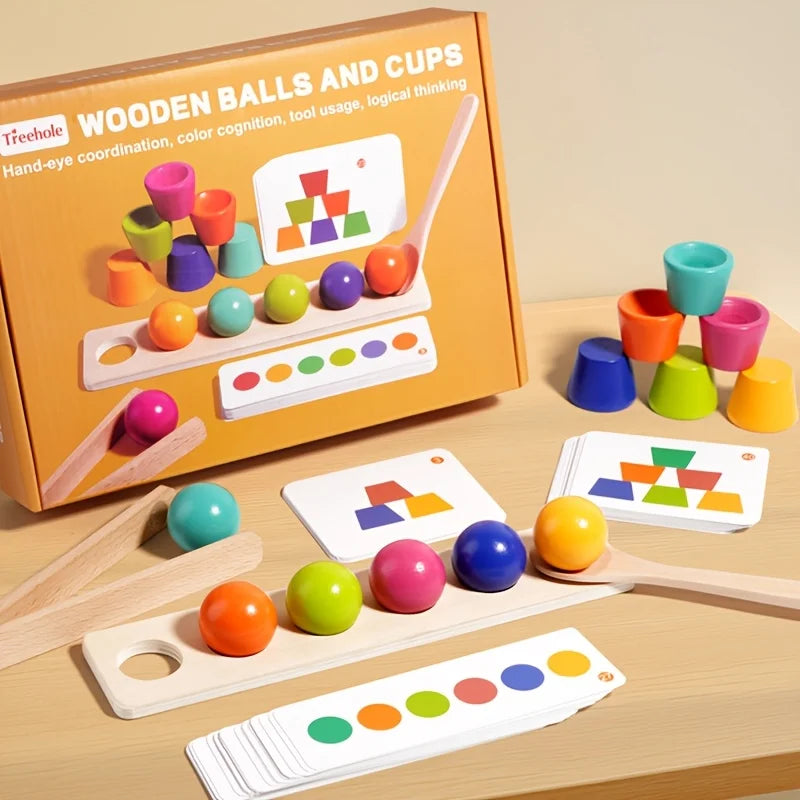 Montessori Color Ball Stacking Cup Building Block Toy, Children's Educational Cognitive, Bead-Matched Fine Motor Teaching Aid