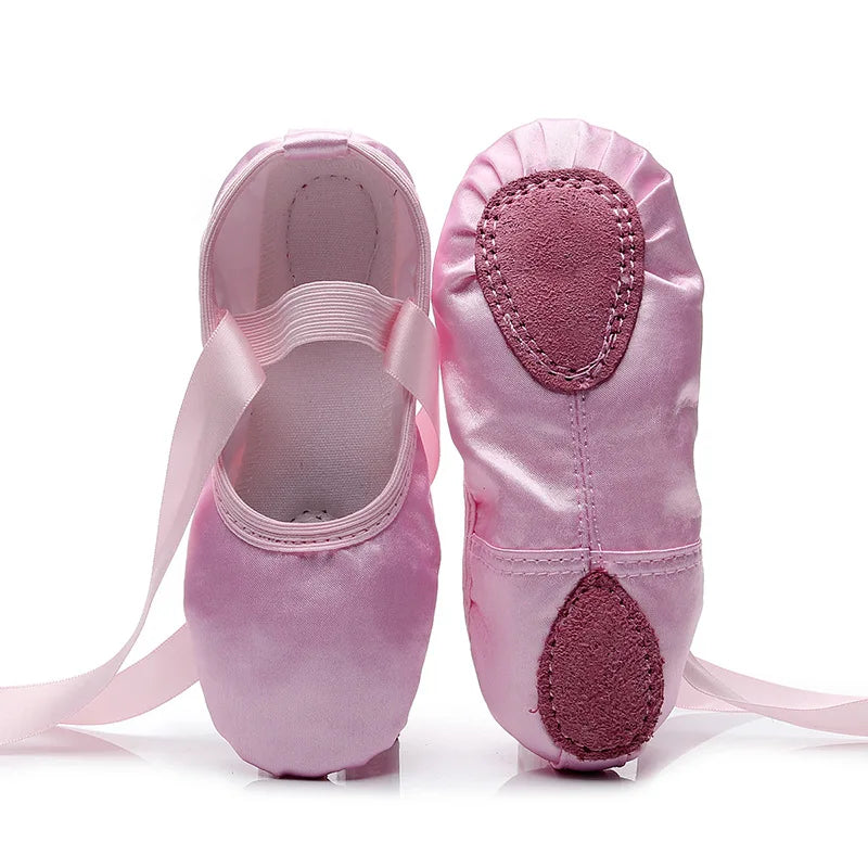Girls Ballet Shoes Kids Satin Dance Slippers With Ribbon Toddler Soft Split Sole Ballerina Practice Gym Adult Yoga Cat Claw Shoe