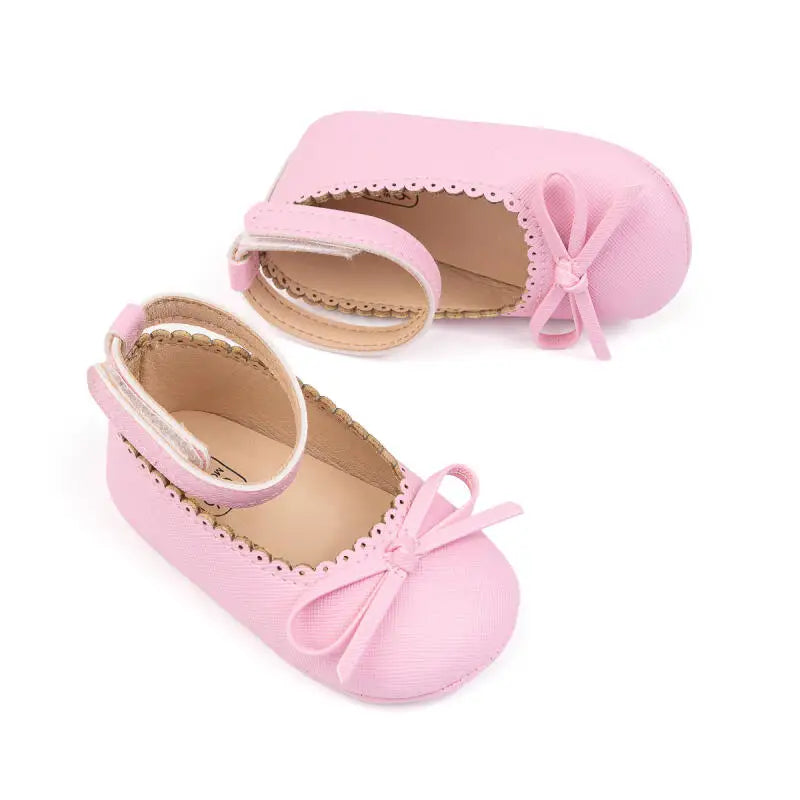 New Baby Shoes Girls' Soft-soled Leather Bowknot Party Princess Shoes Light Flat First Walkers Breathable and Anti-slip