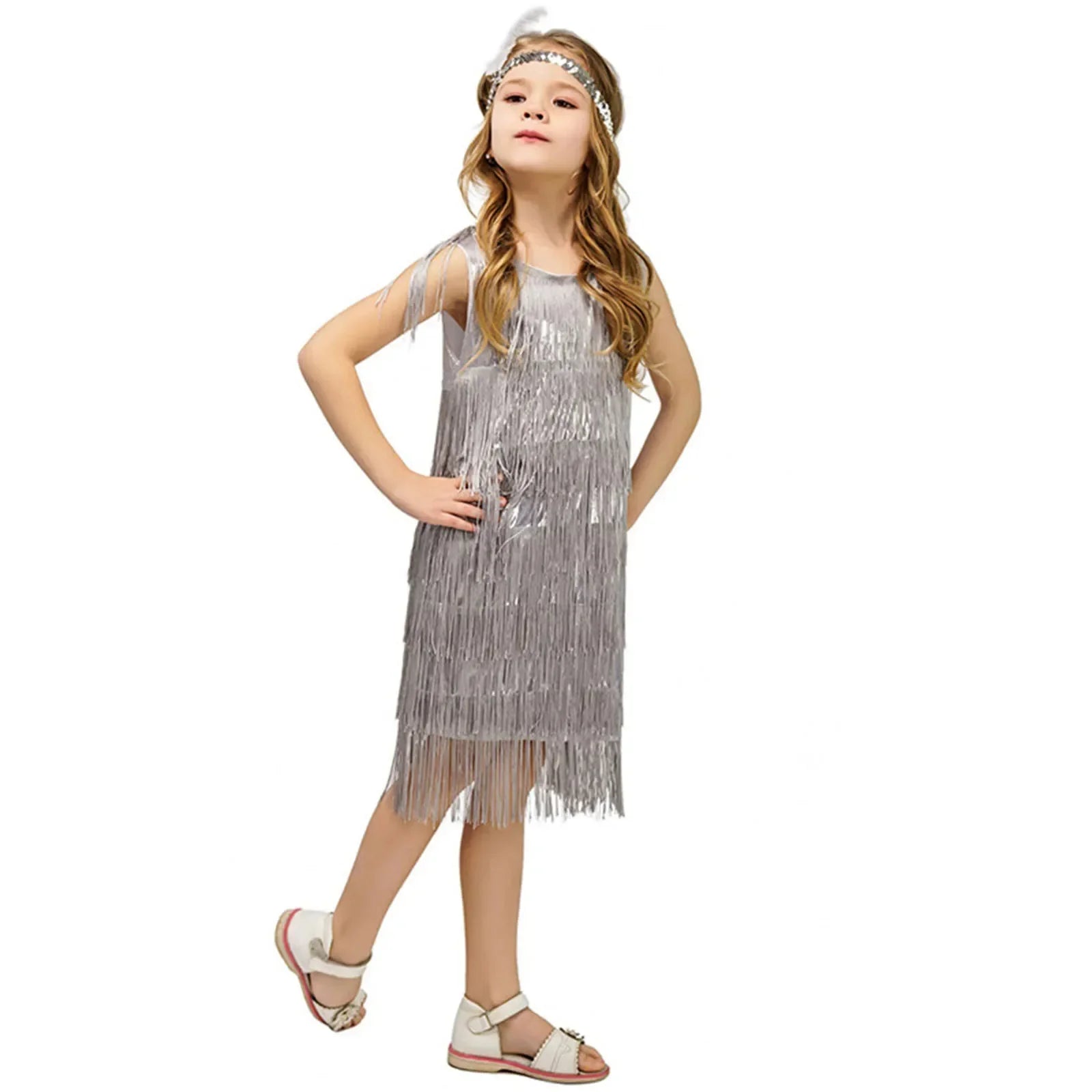 Short Sleeve Dress Girl Girls Flapper Dress Sequins Fringe Latin Dance Dress Tassel Tango Dress Tight Dress for Girl