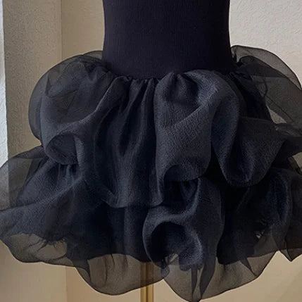 Girls' Summer Dress 2025 New Children's Party Princess Dress Children's Yarn Black Strap Dress Baby Girl Clothes