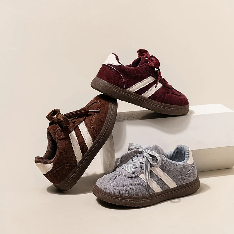 2025 Spring Autumn New Boys' Soft soled Sports and Leisure Shoes Girls' Baby Color blocked Board Shoes Brown Grey Size 23-36