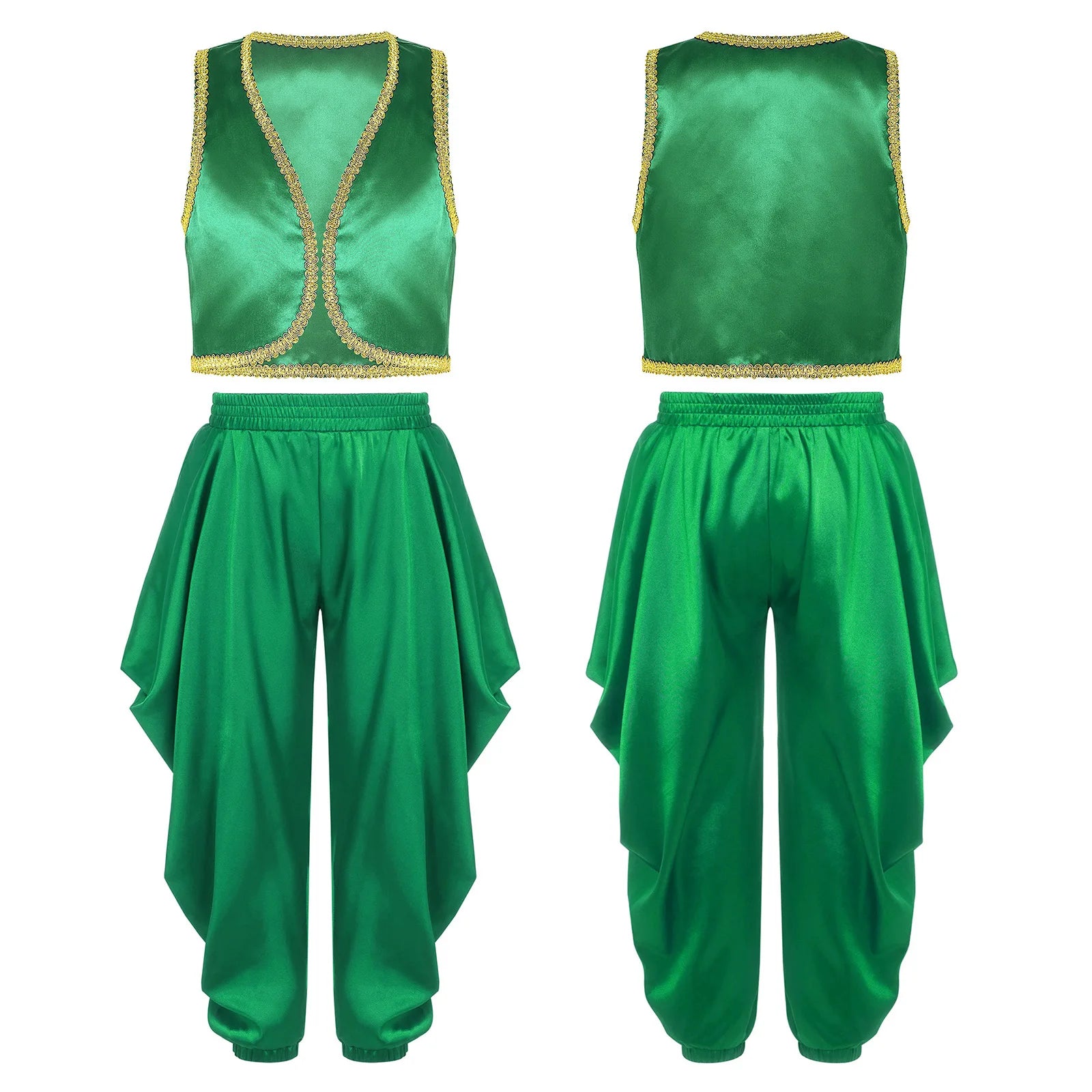 Boys Mythical Arabian Prince Dress Up Loose Vest with Satin Dhoti Pants Baggy Trousers Halloween Carnival Character Cosplay Suit