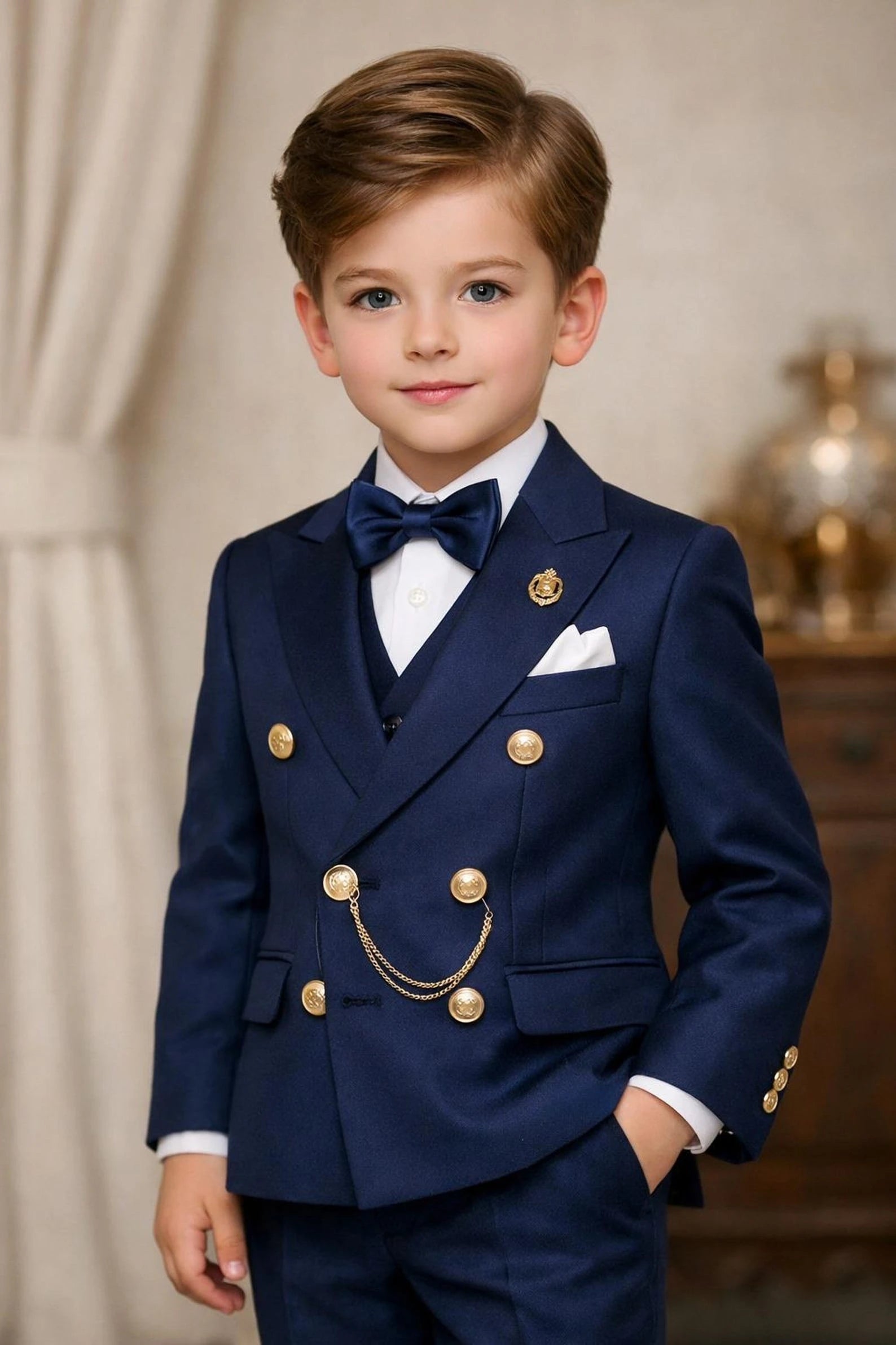 Boys Double Breasted Suit 2 Pieces Wedding Tuxedo Ring Bearer Outfit for Birthday Party Kids Set Custom Made Boy Blazer Pants