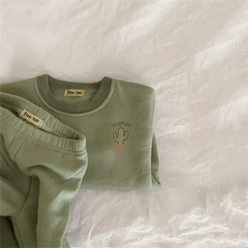 Autumn Winter Baby Girl Boy Clothes Set Embroidery Thicken Fleece Warm Sweatshirt Pant Boy Tracksuit Toddler Clothes Outfit 2Pcs