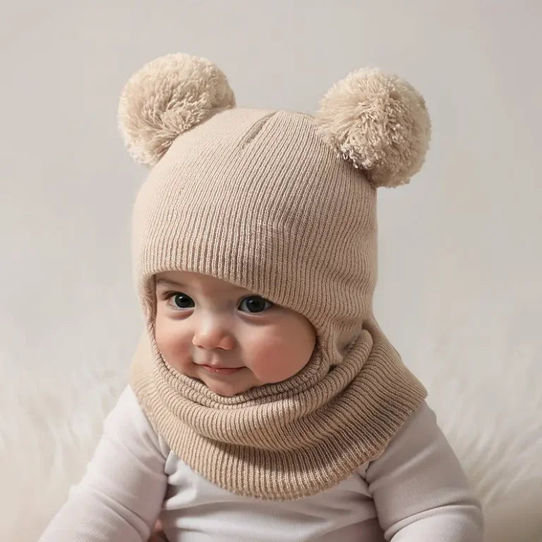 Winter Hat with Pom-Pom Trim - Soft Stretchy Knit Beanie for 0-3 Year Olds, Lightweight & Windproof, with Accents, with Trim