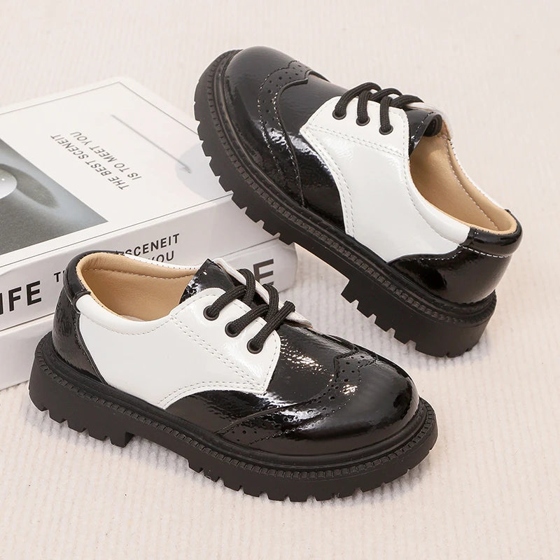 Boys Formal Shoes Girls Leather Shoes Black for School Party Wedding Lace-up Kids Oxfords Classic Fashion Soft 26-35 Breathable