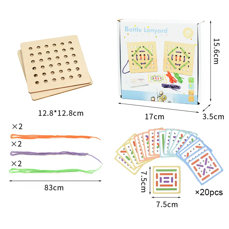Montessori Wooden Threading Sewing Board Game Educational Toy Fine Motor Skills Learning Activity Puzzle for Kids Birthday Gift