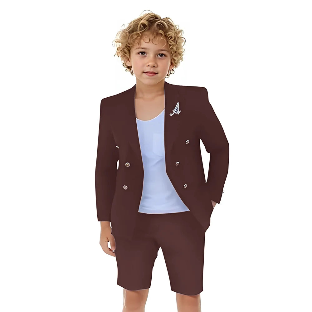 Boys Shorts Suit for Summer 2 Piece Slim Fit Double Breasted Beach Wedding Tuxedo Kids Formal Suit Outfit