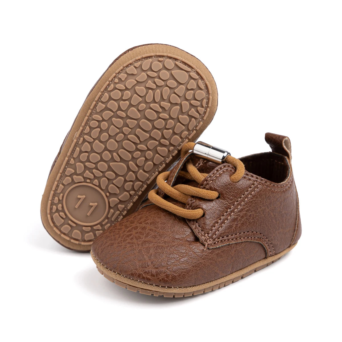 Boys Girls Shoes Retro Leather Casual Sneakers Lace Up Wear-resistant Rubber Soft Anti-slip Sole Toddler First Walkers 2-colors
