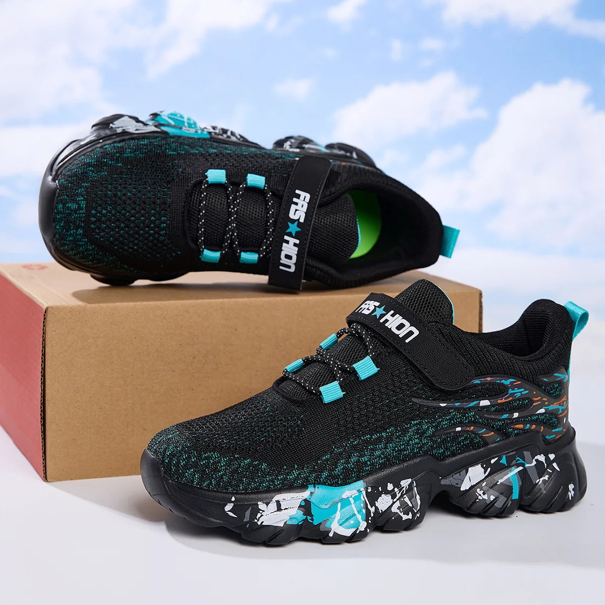 Boys' Shoes Spring New Mesh Breathable Children's Sports Shoes Fashionable Versatile Primary School Running Shoes Non-Slip and W