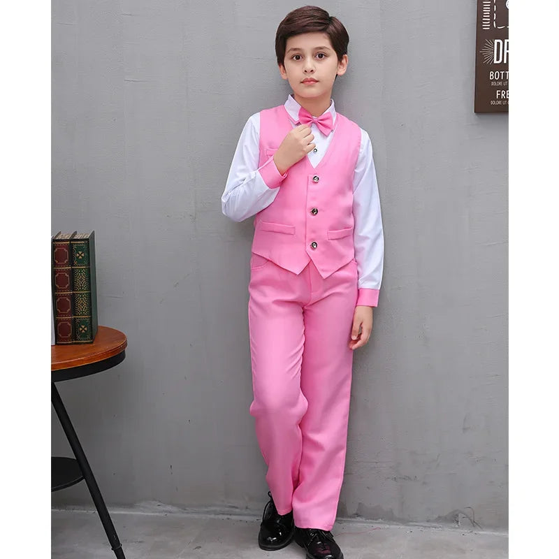 Boys' Small Suit, Vest Set, Big Children's Strap Pants, Performance Dress, Wedding Piano Performance