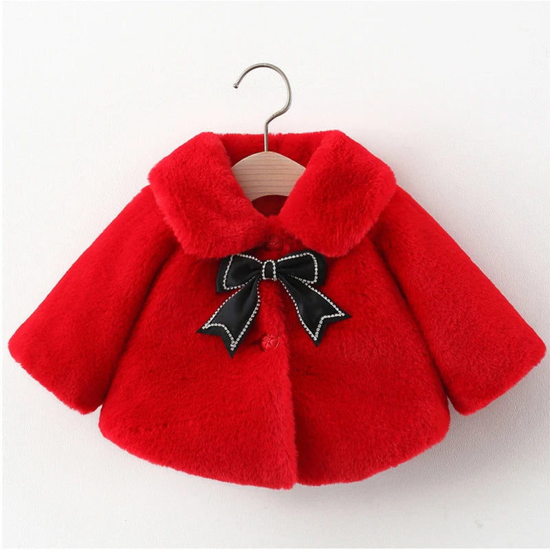 2026 New Winter Jacket For Baby Girl Clothes Fashion Christmas Princess Cloak Autumn Warm Faux Fur Girls Coat Plush Baby Outwear