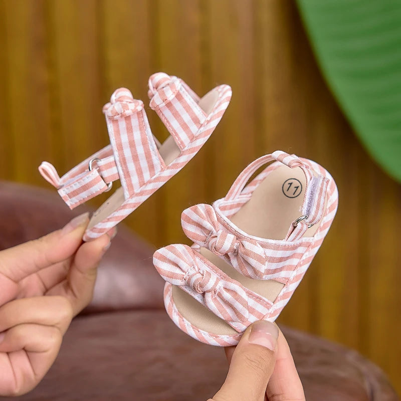 0-6-12 Months Baby Girl Sandals, Soft-Soled Velcro Cute Bowknot Baby Girl Flats, Suitable for Indoor and Outdoor Use