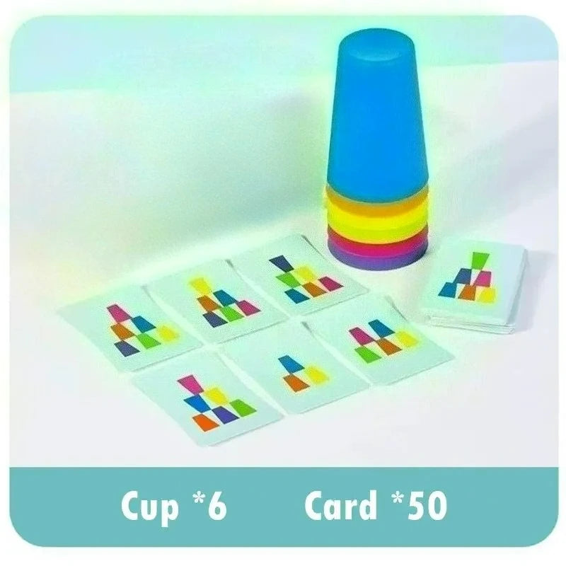 Montessori Toys Stack Cup Game With Card Educational Intellectual Enlightenment Color Cognition Logic Training Kids Children