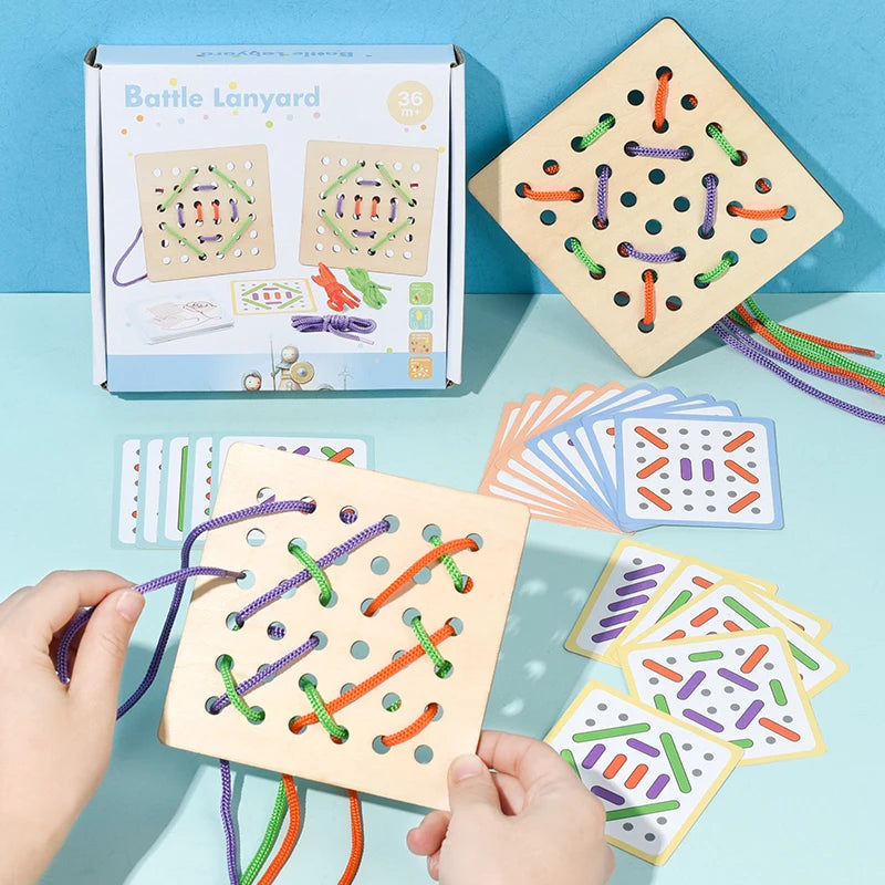 Montessori Wooden Threading Sewing Board Game Educational Toy Fine Motor Skills Learning Activity Puzzle for Kids Birthday Gift