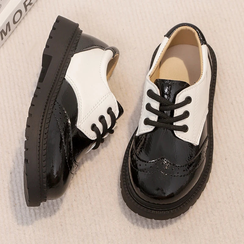Boys Formal Shoes Girls Leather Shoes Black for School Party Wedding Lace-up Kids Oxfords Classic Fashion Soft 26-35 Breathable