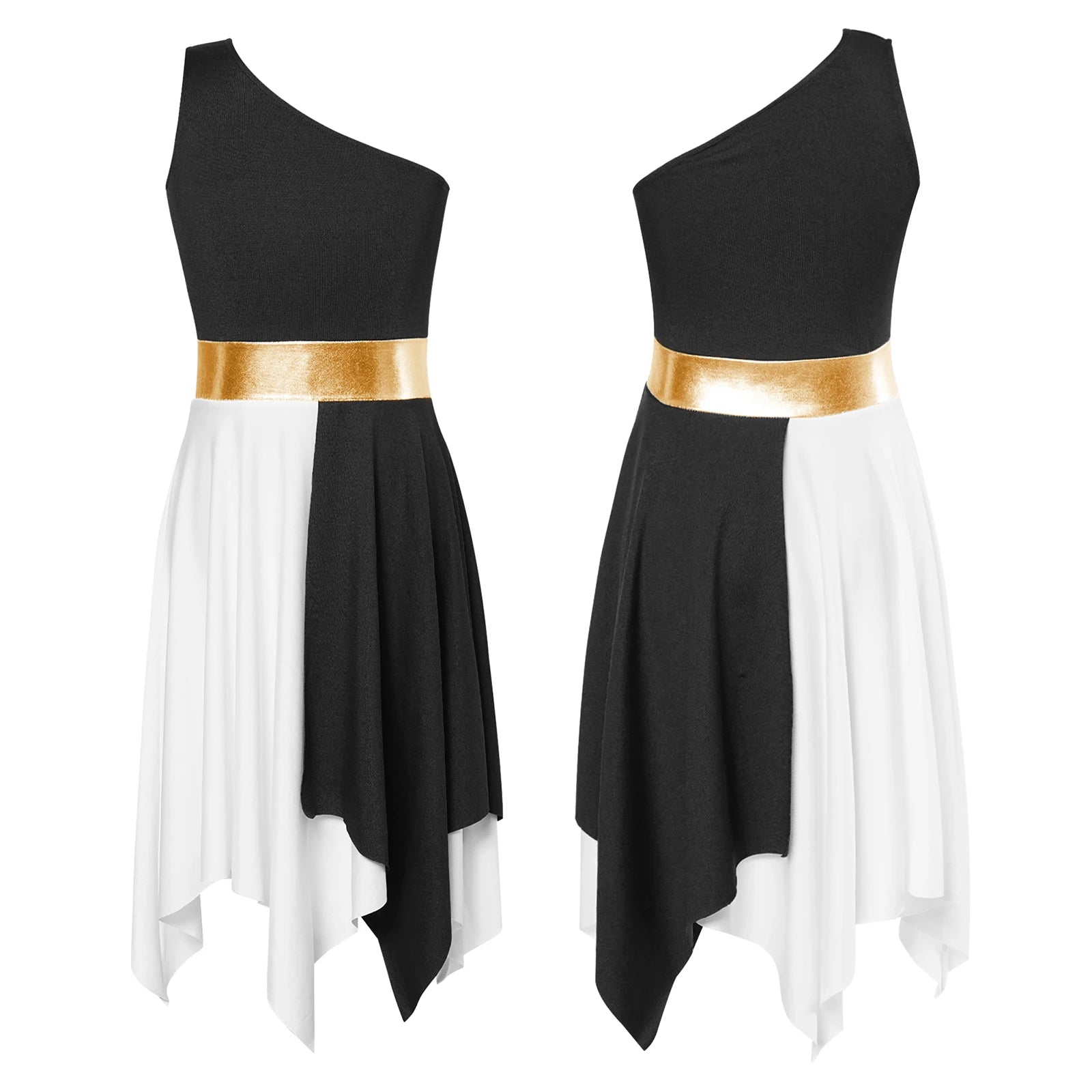 Kids Girls Modern Lyrical Ballroom Dance Dress Church Choir Praise Costume Sleeveless Asymmetrical Hem Contrast Color Gown