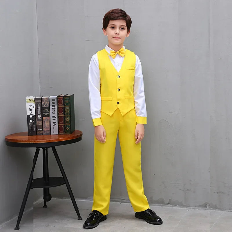 Boys' Small Suit, Vest Set, Big Children's Strap Pants, Performance Dress, Wedding Piano Performance