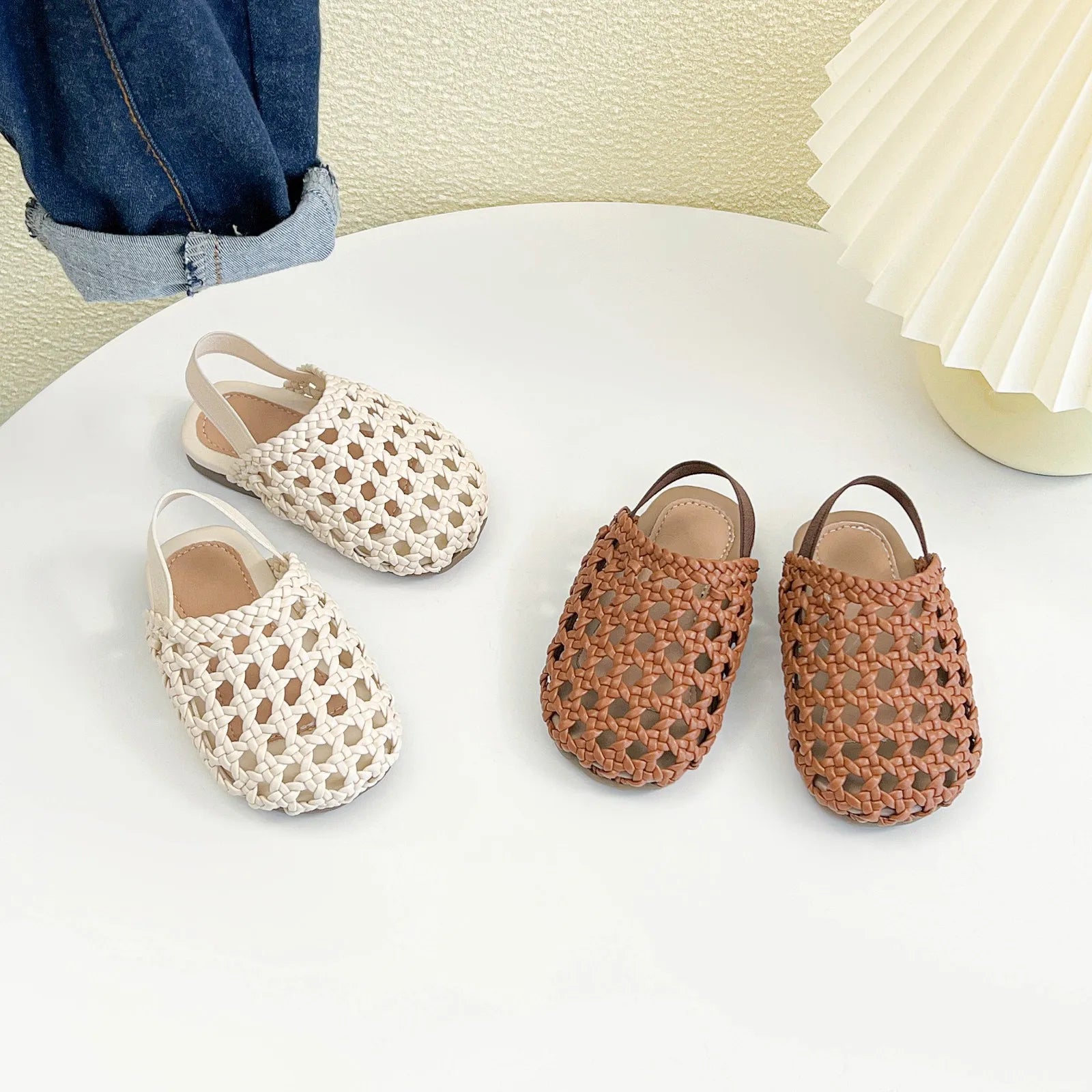 Baby Girls Shoes Braided Sandals for Girls Kids Fashion Hollow Out Leather Shoe Soft Sole Retro Princess Slippers Beach Shoes