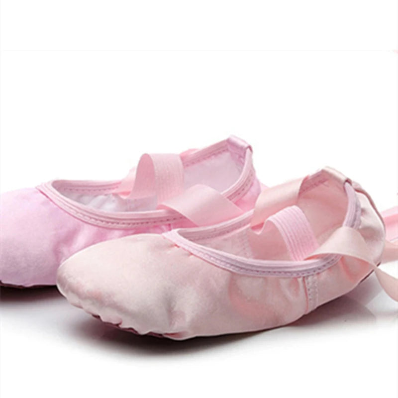 Girls Ballet Shoes Kids Satin Dance Slippers With Ribbon Toddler Soft Split Sole Ballerina Practice Gym Adult Yoga Cat Claw Shoe