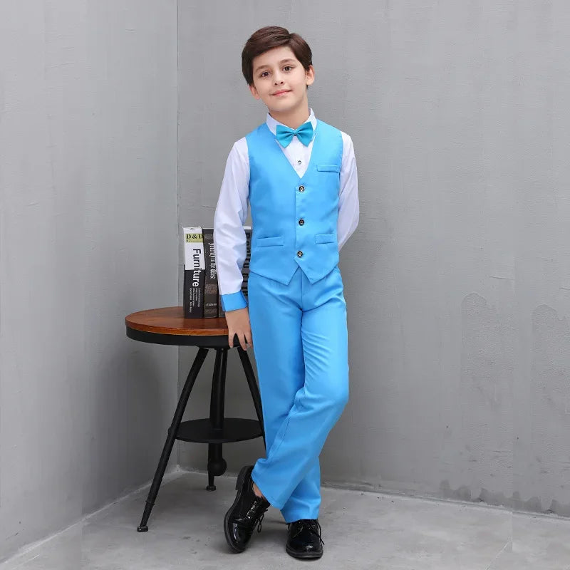 Boys' Small Suit, Vest Set, Big Children's Strap Pants, Performance Dress, Wedding Piano Performance