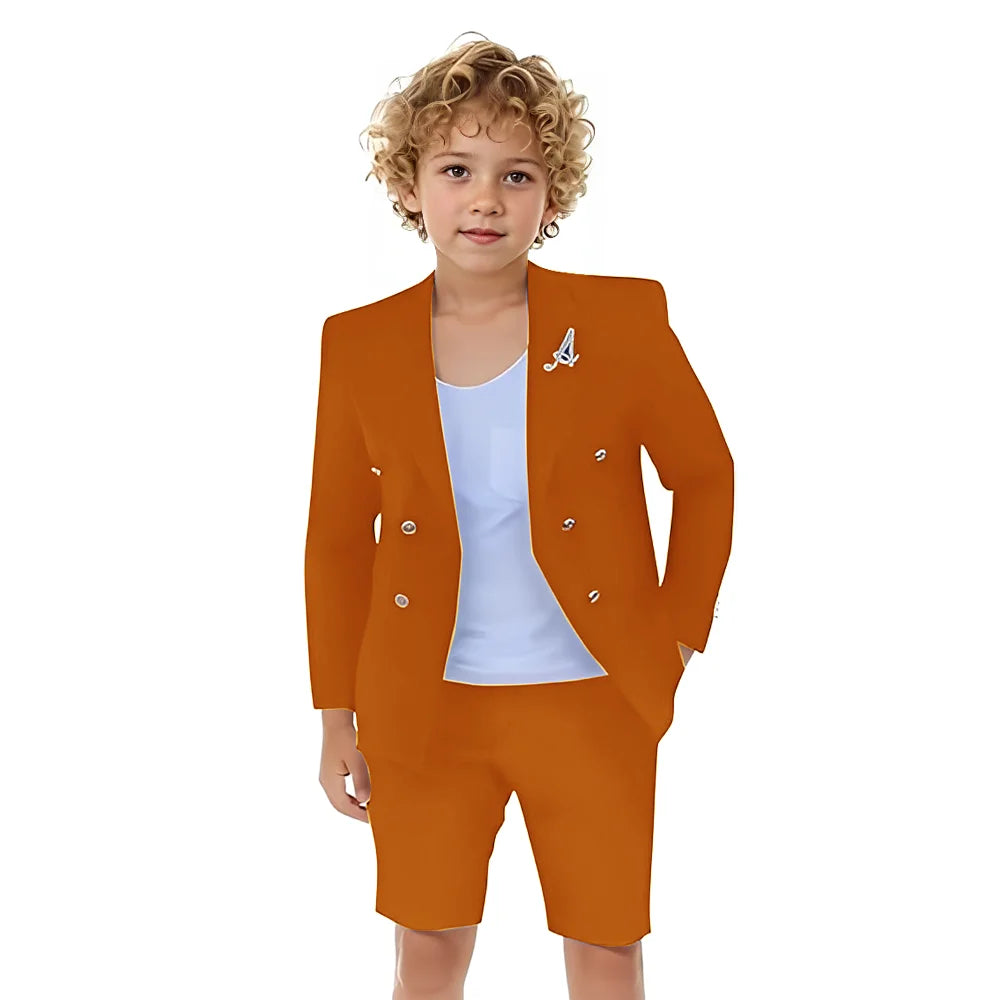 Boys Shorts Suit for Summer 2 Piece Slim Fit Double Breasted Beach Wedding Tuxedo Kids Formal Suit Outfit