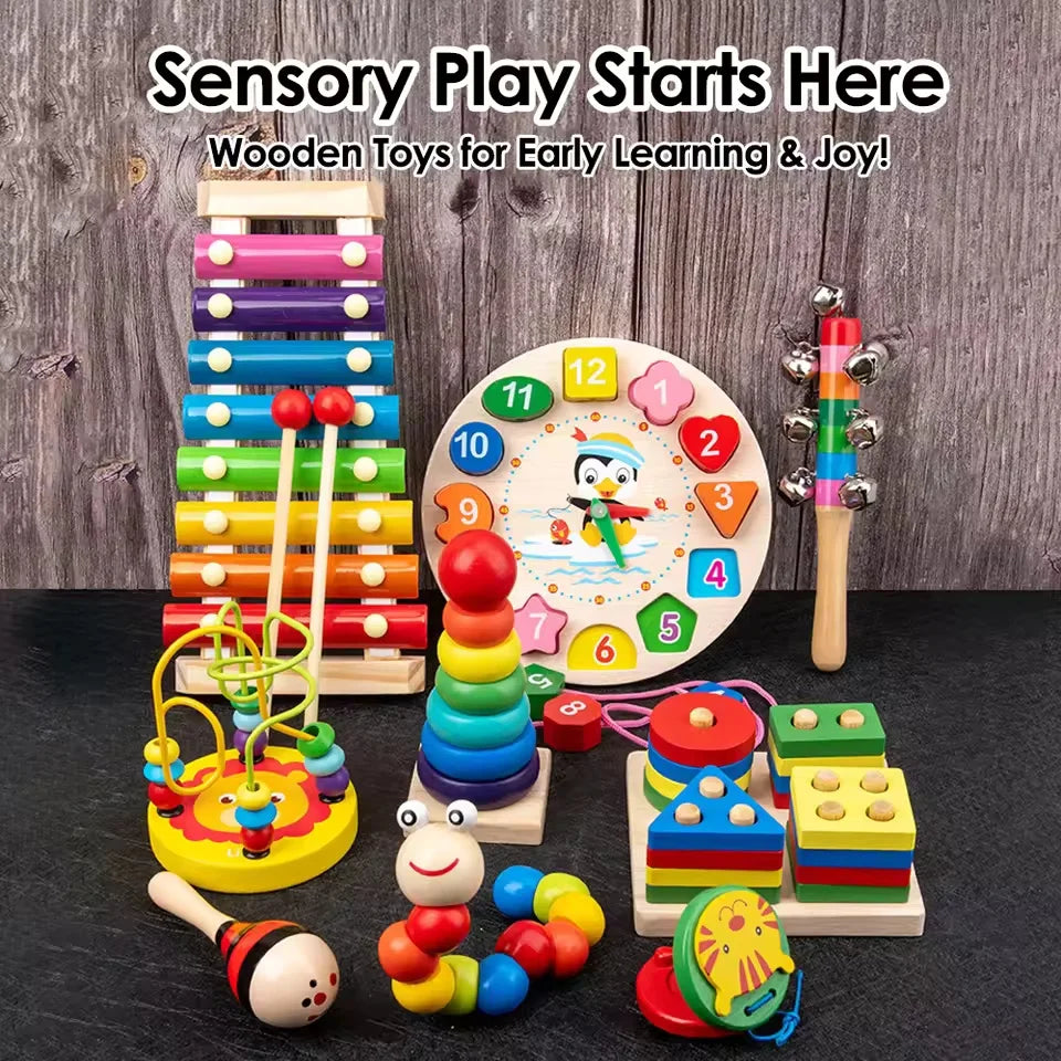 Funny Kids Montessori Wooden Toys Macaron Blocks Learning Toy Baby Music Rattles Graphic Colorful Wooden Blocks Educational Toys