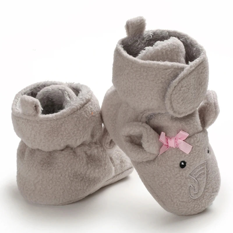 Winter baby's small animal shaped cloth soled cotton shoes with warm and plush thick Velcro baby's walking cotton shoes