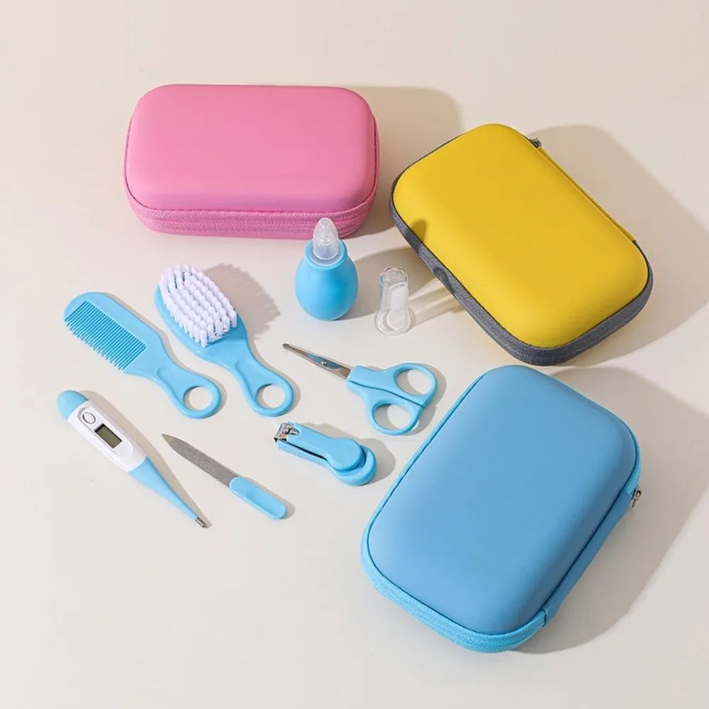 8pcs EVA Bag Baby Health Care Kit Soft Bristle Brush Material Safety Child Care Cleaning Set Nail Clippers Comb Thermometer