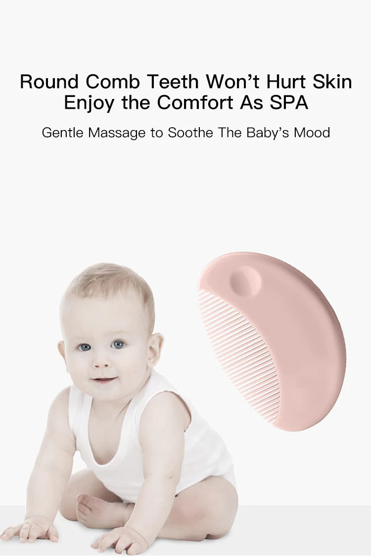 Cute 2 in 1 Eco-friendly Infant Care Baby Comb Brush Set Soft Bristles Hair Brush Round Shape