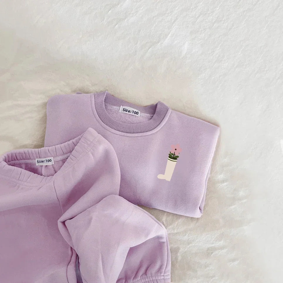 Autumn Winter Baby Girl Boy Clothes Set Embroidery Thicken Fleece Warm Sweatshirt Pant Boy Tracksuit Toddler Clothes Outfit 2Pcs