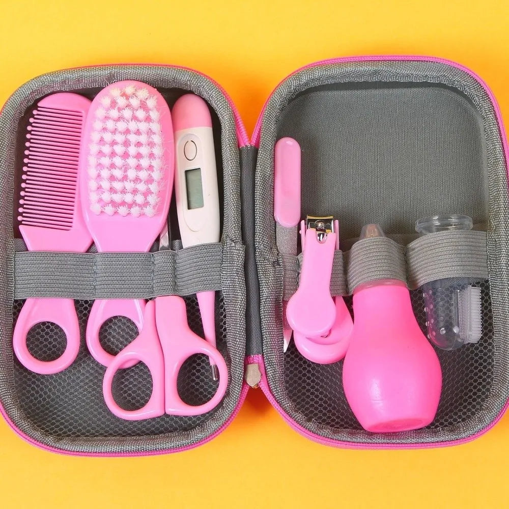 8pcs EVA Bag Baby Health Care Kit Soft Bristle Brush Material Safety Child Care Cleaning Set Nail Clippers Comb Thermometer