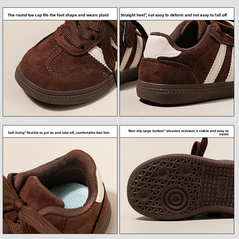 2025 Spring Autumn New Boys' Soft soled Sports and Leisure Shoes Girls' Baby Color blocked Board Shoes Brown Grey Size 23-36