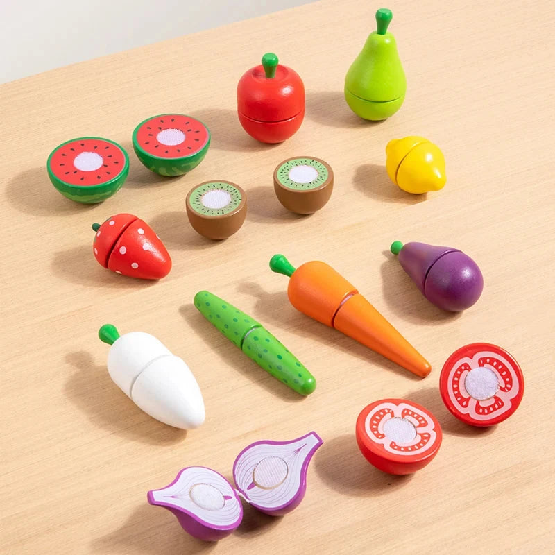 Montessori Wooden Toys Simulation Kitchen Pretend Classic Game Educational For Children Kids Gift Cutting Fruit Vegetable Set